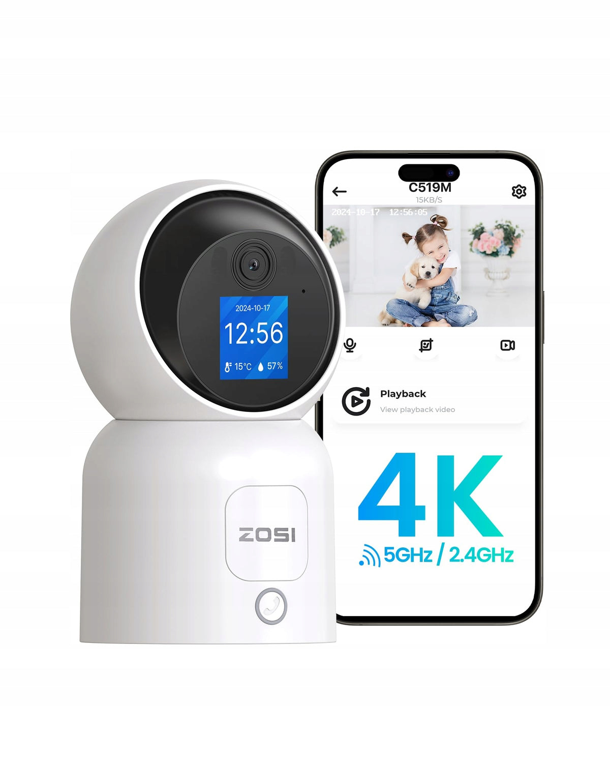 ZOSI 4K WLAN Camera 8MP 360° Rotating 2Video 24/5Ghz WiFi AI Detection
