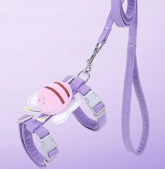 collar, leash, harness, adjustable cat harness, bee, lilac, size M Brand no brand