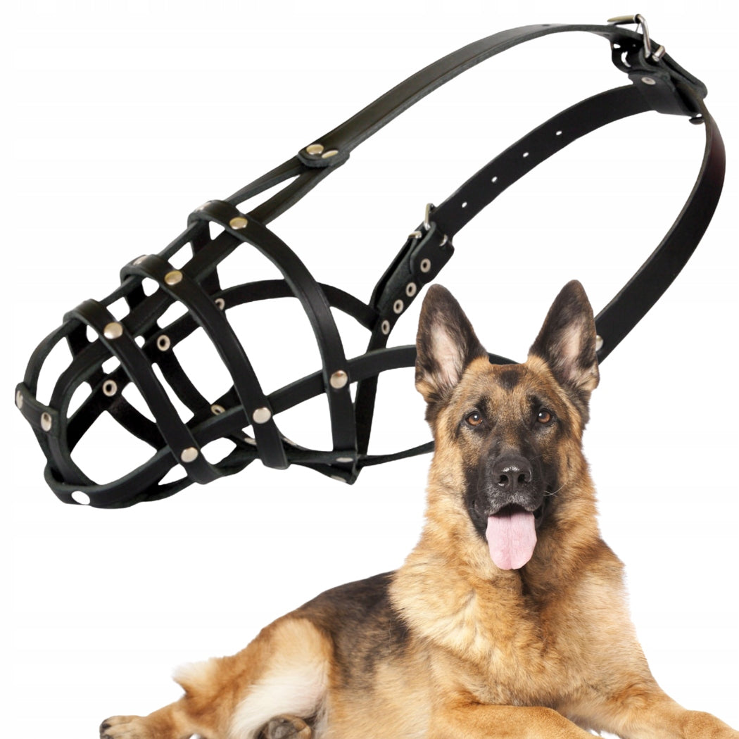 muzzle for dog, DINGO LEATHER RIVETED NO. 7 (circumference 36cm) SHEPHERD NIEM.